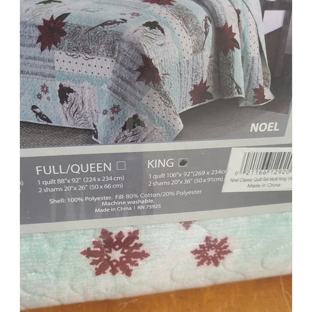 New Noel Christmas Harper Lane Reversible Quilt Set  King Size ~1 Quilt ~2 Shams